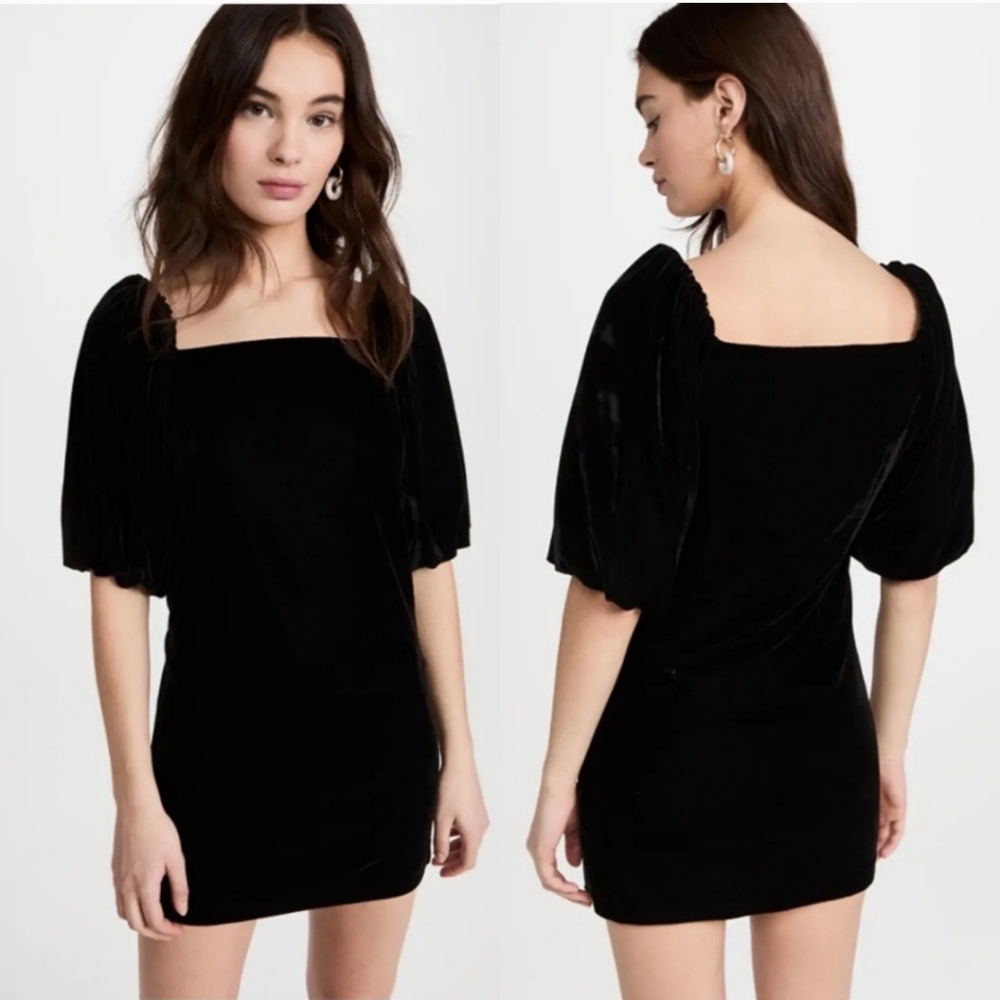 Rebecca Minkoff Vienne Dress Velvet Off Shoulder Puff Sleeve Mini Dress Black XS